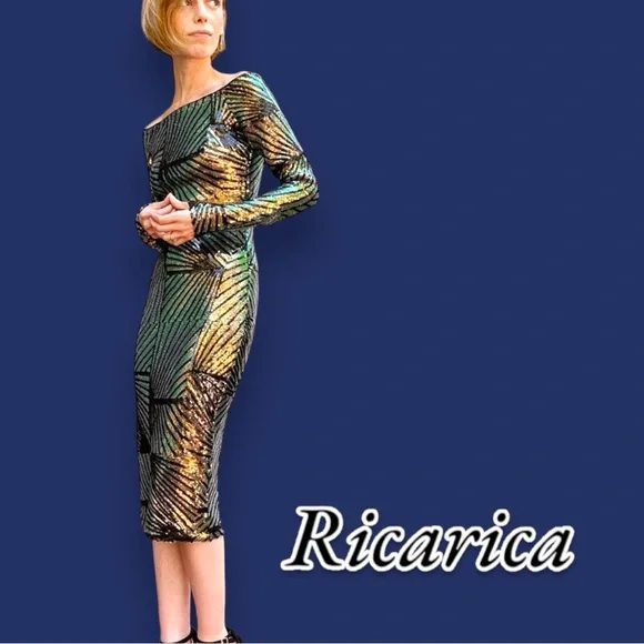 πHPπ EUC (worn once) Ricarica Sequin Off The Shoulder Midi Dress. π Size Small - Picture 2 of 13
